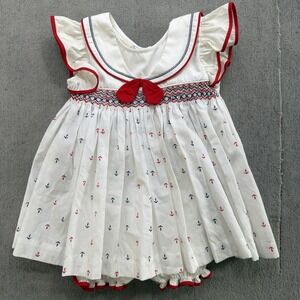 Baby Smocked Dress Set Bloomers Headband Nautical Anchor 24 Months